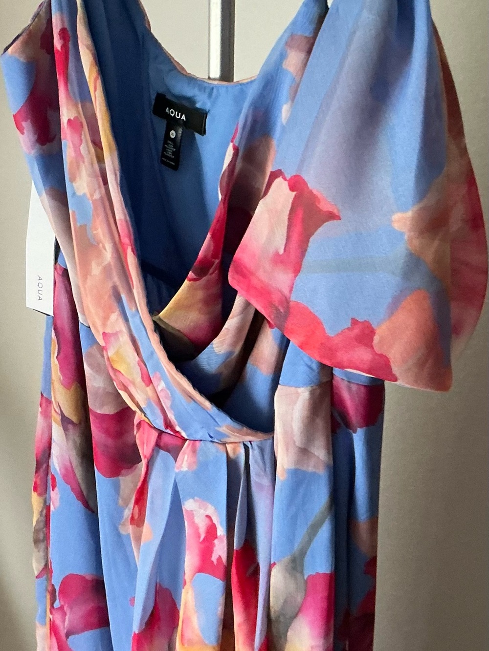 Aqua Blue Maxi Dress  with Pink Floral Print